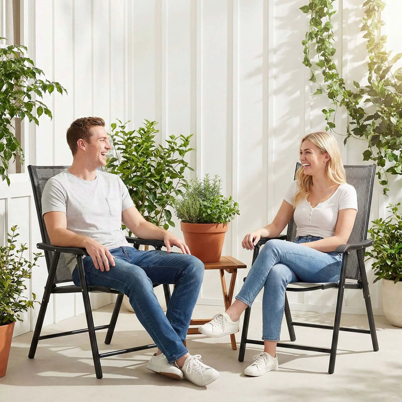 Outdoor Patio Chairs Set of 2 Stackable Portable for Deck, Garden, Camping and Travel by HouseOfZazla