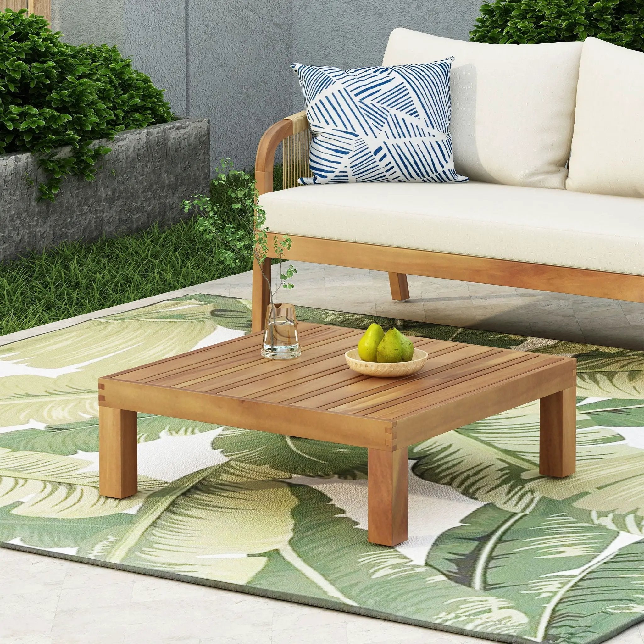 Mythical Square Outdoor Coffee Table With Frame And Slat Top - Teak by HouseOfZazla