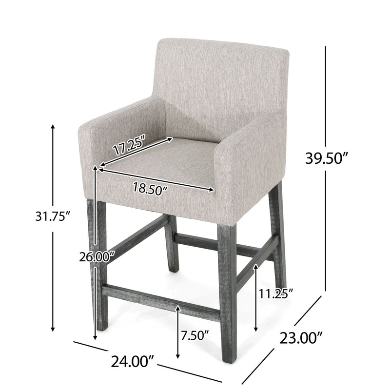 Charmed Upholstered Counter Stool with H-Frame Base and Round Arms by HouseOfZazla