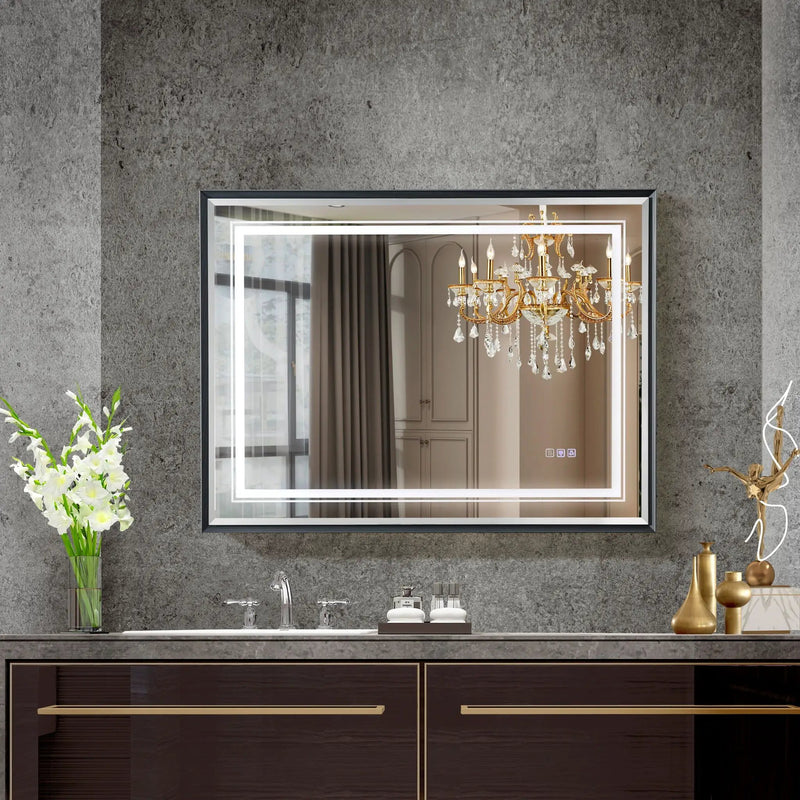 LED Bathroom Beveled Mirror, 3000 - 6000K Gradient Front And Backlit LED Mirror For Bathroom, 3 Colors Dimmable, Ip54 Enhanced Anti Fog by Unique Piece Furniture