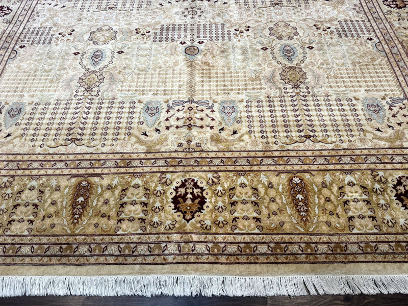 Pakistani Carpet 9x12, Finely Hand Knotted 270 KPSI, Cream, Allover Pattern by Jewel Rugs
