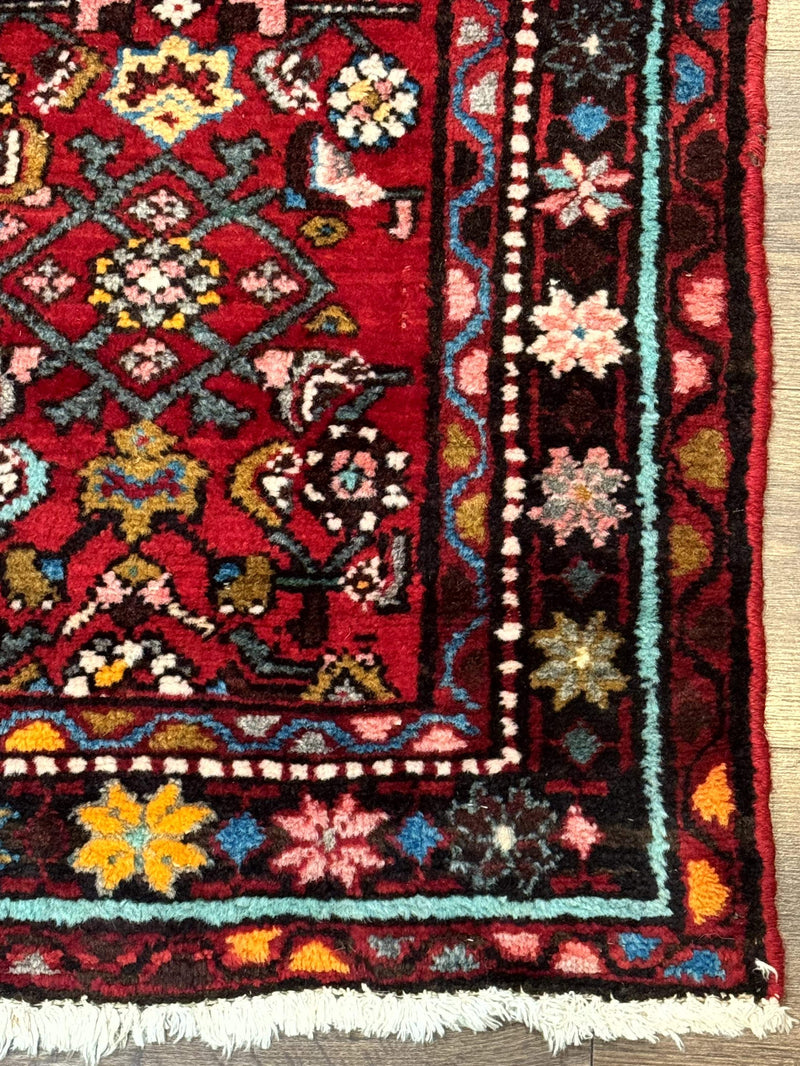 Red Persian Rug 4x7, Village Rug, Wool Vintage Carpet by Jewel Rugs