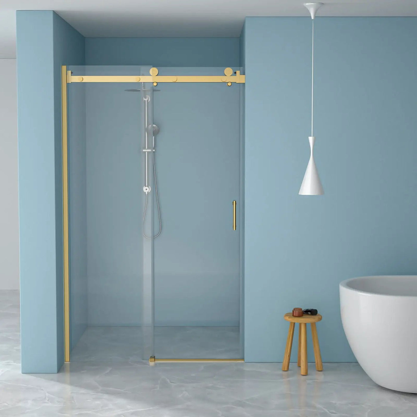Modern Single Slide Shower Door, Tempered Glass, Stainless Steel Frame by HouseOfZazla