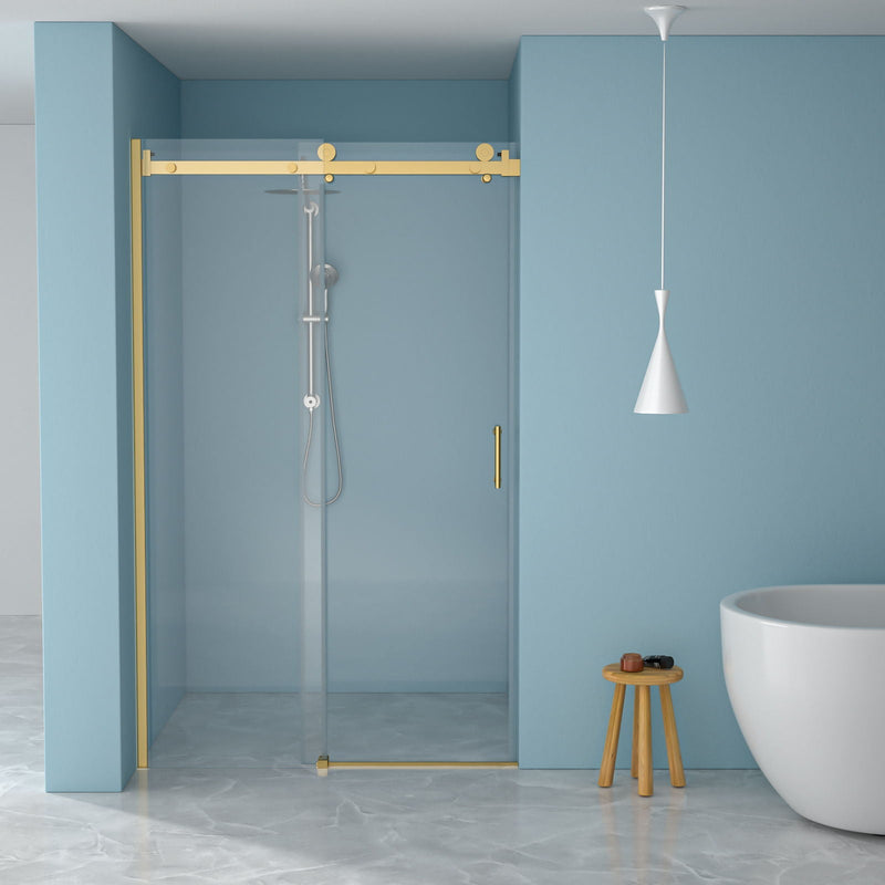 Modern Single Slide Shower Door, Tempered Glass, Stainless Steel Frame by HouseOfZazla