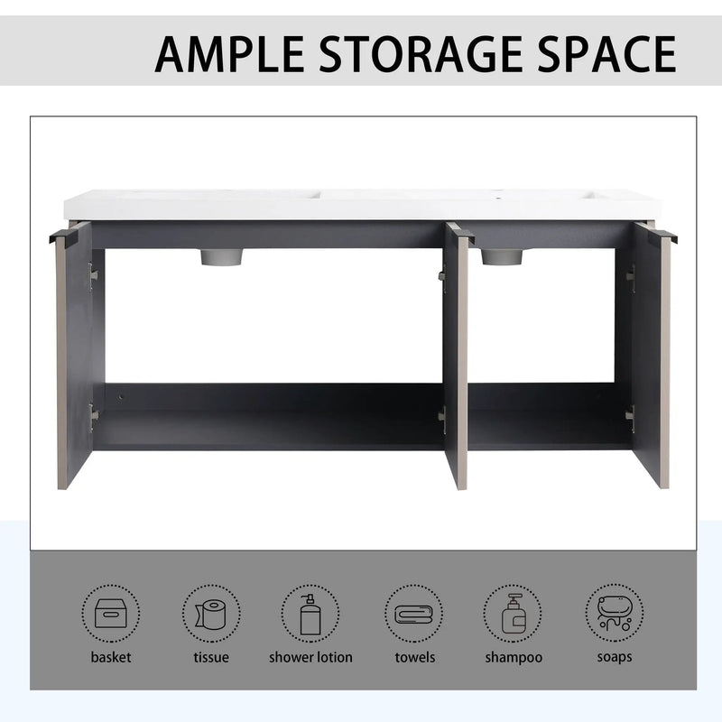 Contemporary Wall Mounted Bathroom Vanity With Resin Double Sink by Unique Piece Furniture
