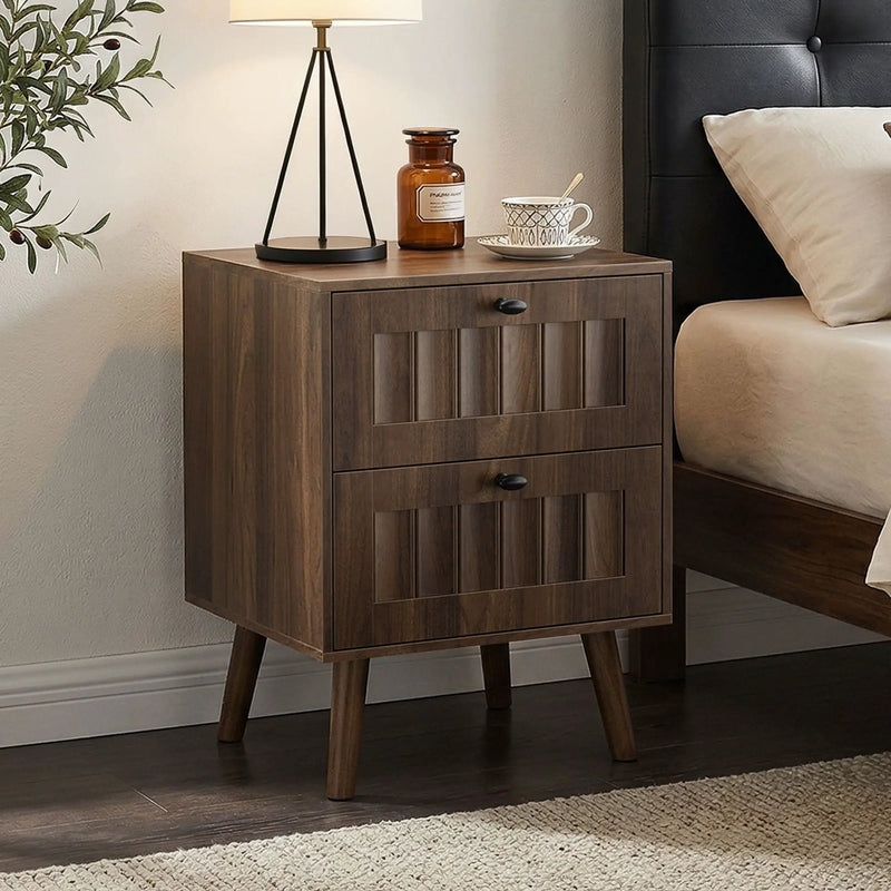 Double Drawer Bedside Table (Set of 2) - Walnut by Unique Piece Furniture