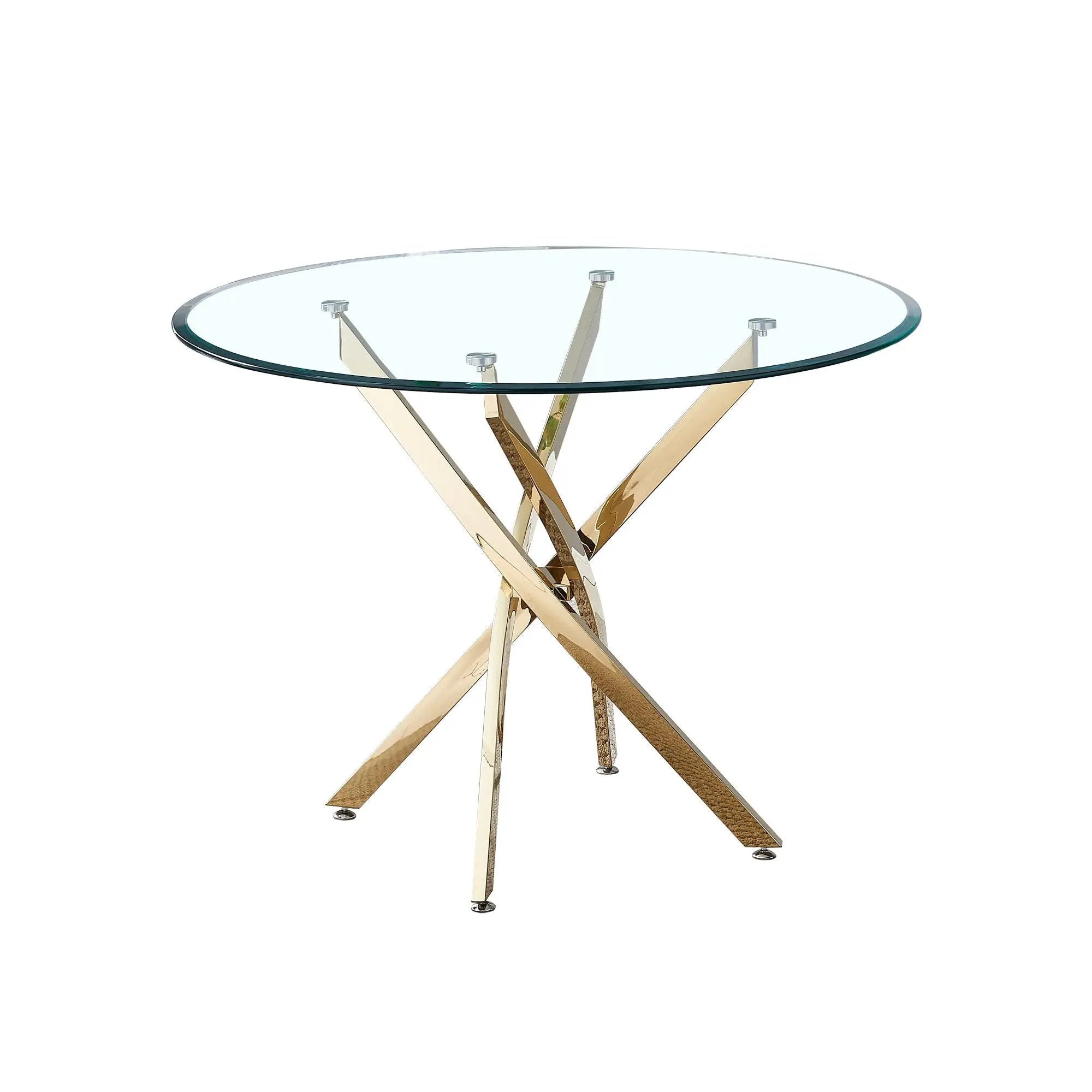Contemporary Round Clear Dining Tempered Glass Table With Gold Finish Stainless Steel Legs - Gold by Unique Piece Furniture
