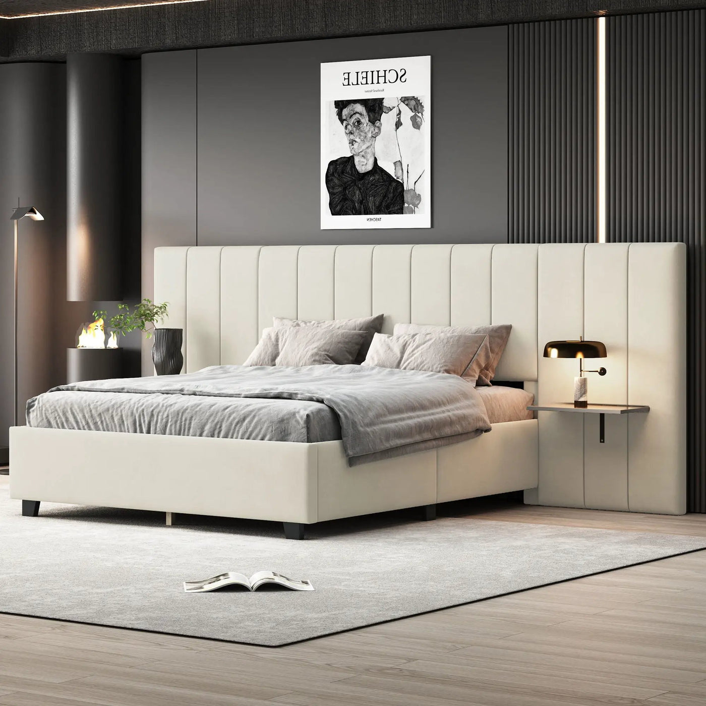 Upholstered Platform Bed With Big Headboard by Unique Piece Furniture