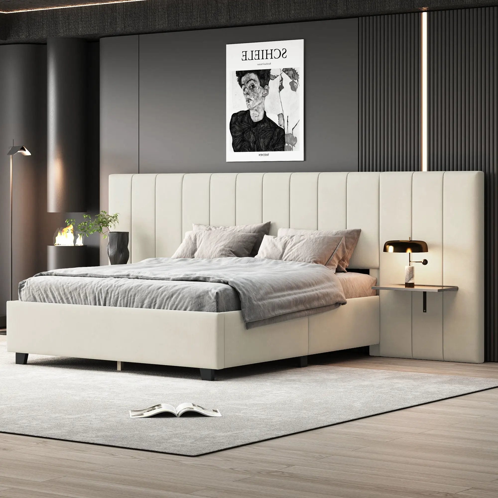 Upholstered Platform Bed With Big Headboard by Unique Piece Furniture