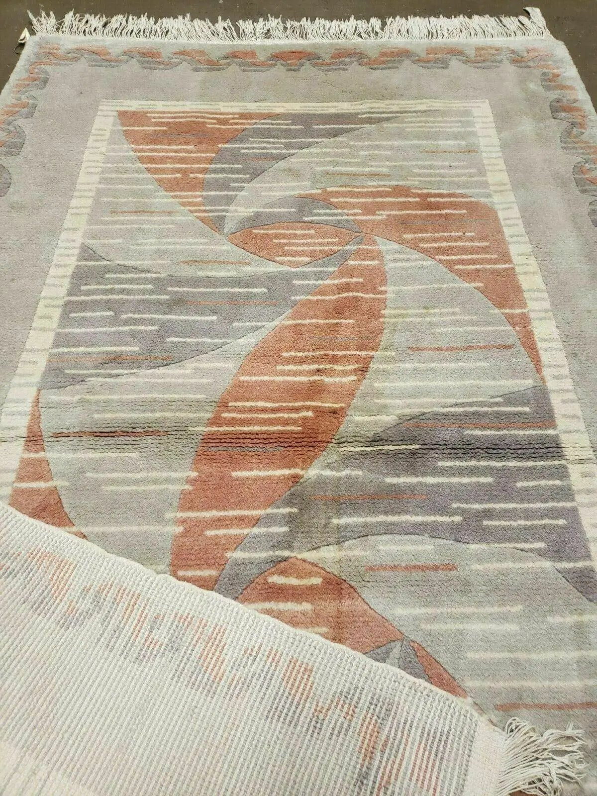 3' X 5' Handmade Modern Chinese Accent Rug - Silk on Cotton Carpet - Abstract Contemporary Design - Beige and Orange by Jewel Rugs