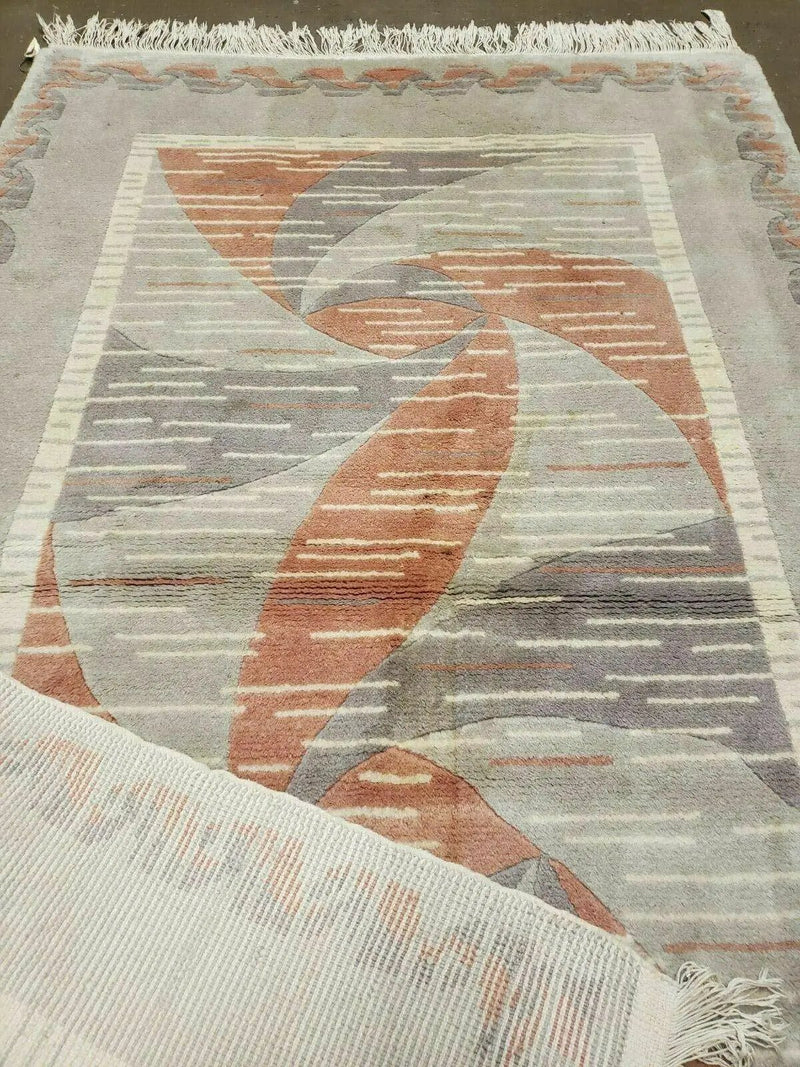 3' X 5' Handmade Modern Chinese Accent Rug - Silk on Cotton Carpet - Abstract Contemporary Design - Beige and Orange by Jewel Rugs