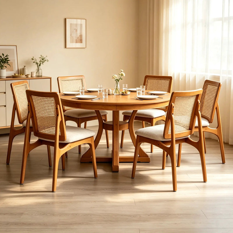 7-Piece Round Extendable Solid Wood Dining Table Set by HouseOfZazla