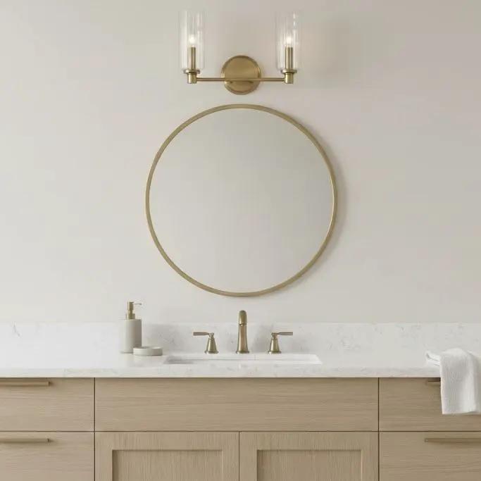 Regal - Double Light Vanity With Clear Ribbed Satin - Antique Brass / Clear by Unique Piece Furniture