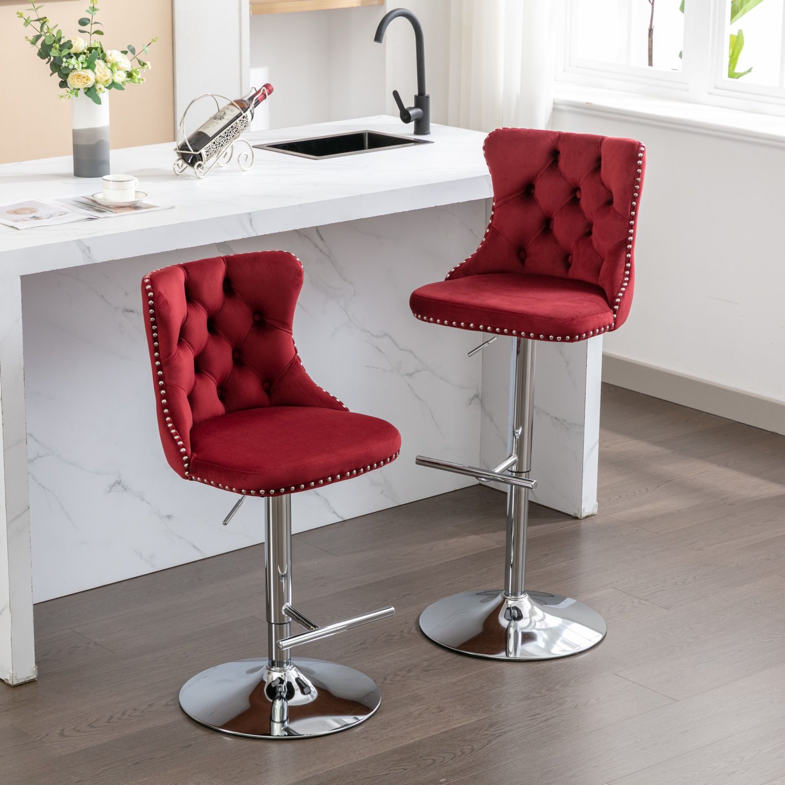 Swivel Adjustable Height Barstools Set of 2 by HouseOfZazla