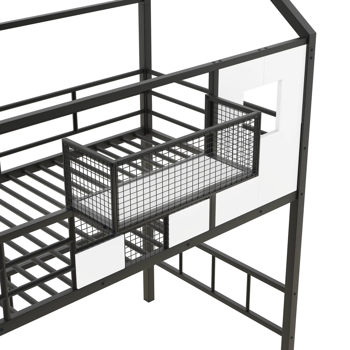 Metal Loft Bed With Roof Design And Storage Box With Guardrails And Integrated Ladder by HouseOfZazla