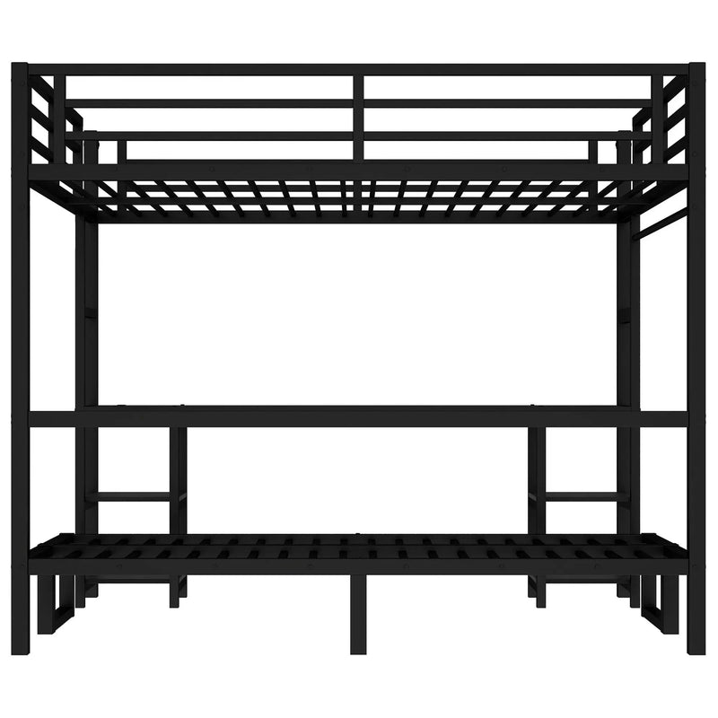 Queen Over Twin XL Metal Bunk Bed with Desk and Shelves by HouseOfZazla