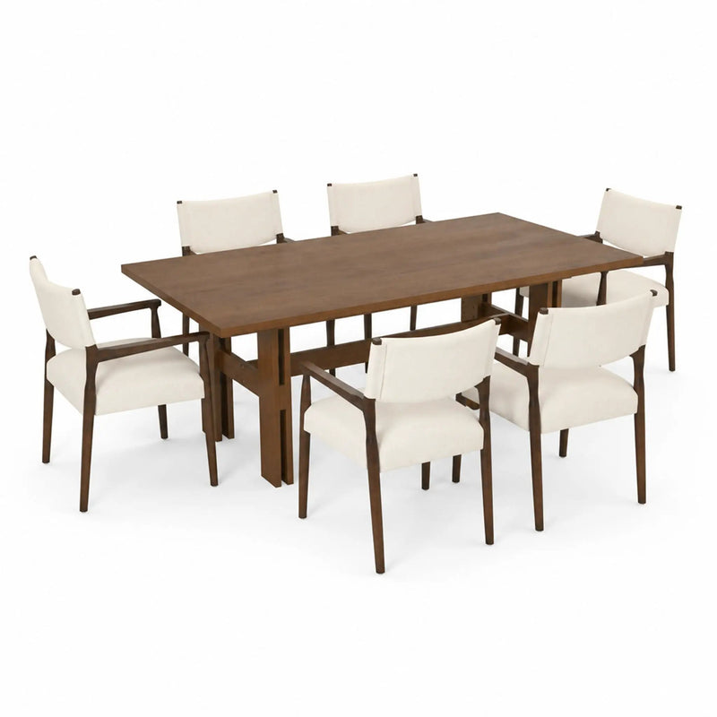 7-Piece Rectangular Dining Table Set, 71 Inch Rubber Wood by HouseOfZazla