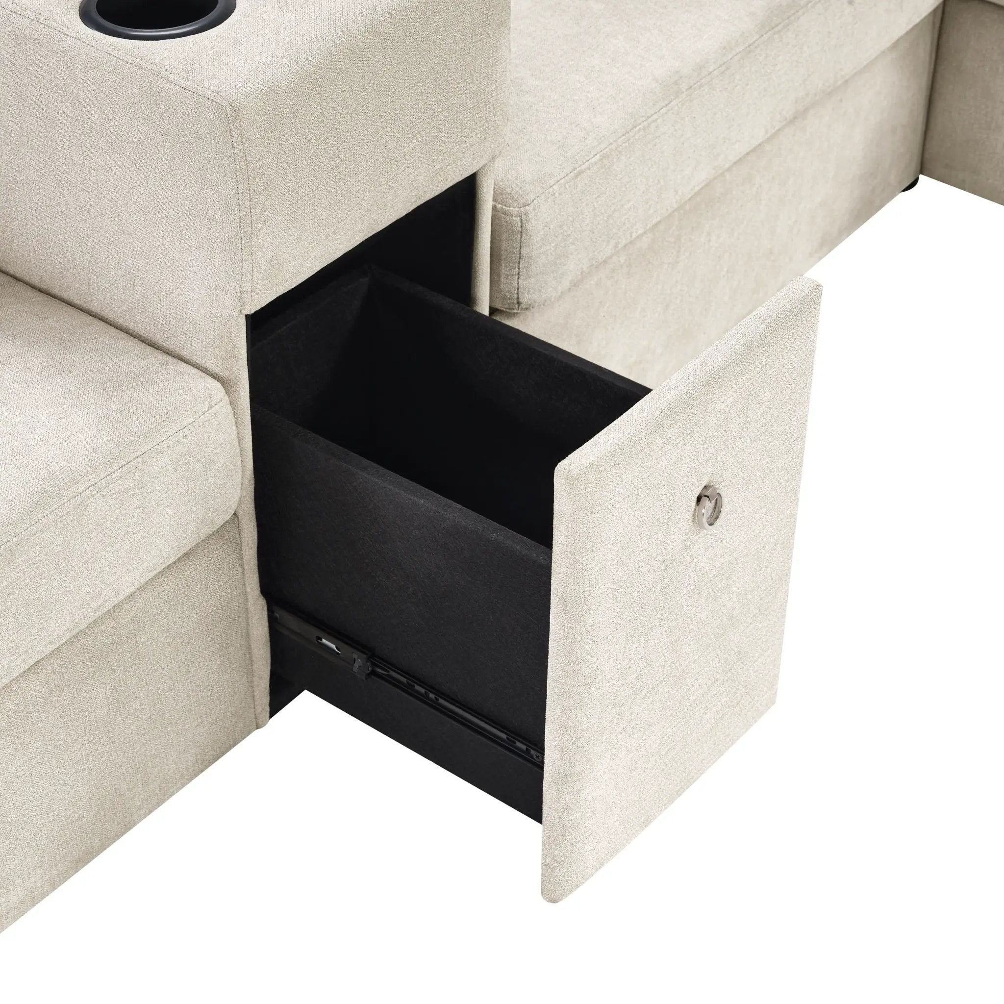 Modular 5 Seat U-Shape Sectional Sofa With Chaise Lounge, Built In Cup Holders And Storage Drawer by HouseOfZazla