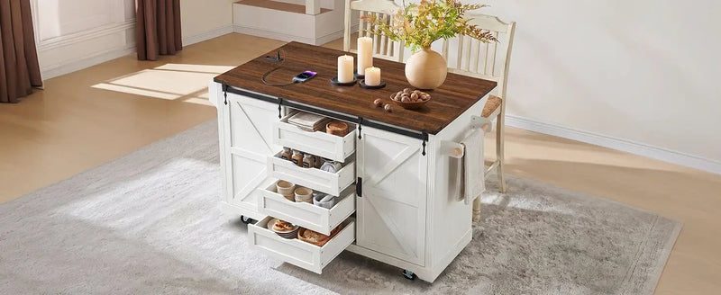 K&K 72" Farmhouse Kitchen Island with Fridge Storage Space by HouseOfZazla