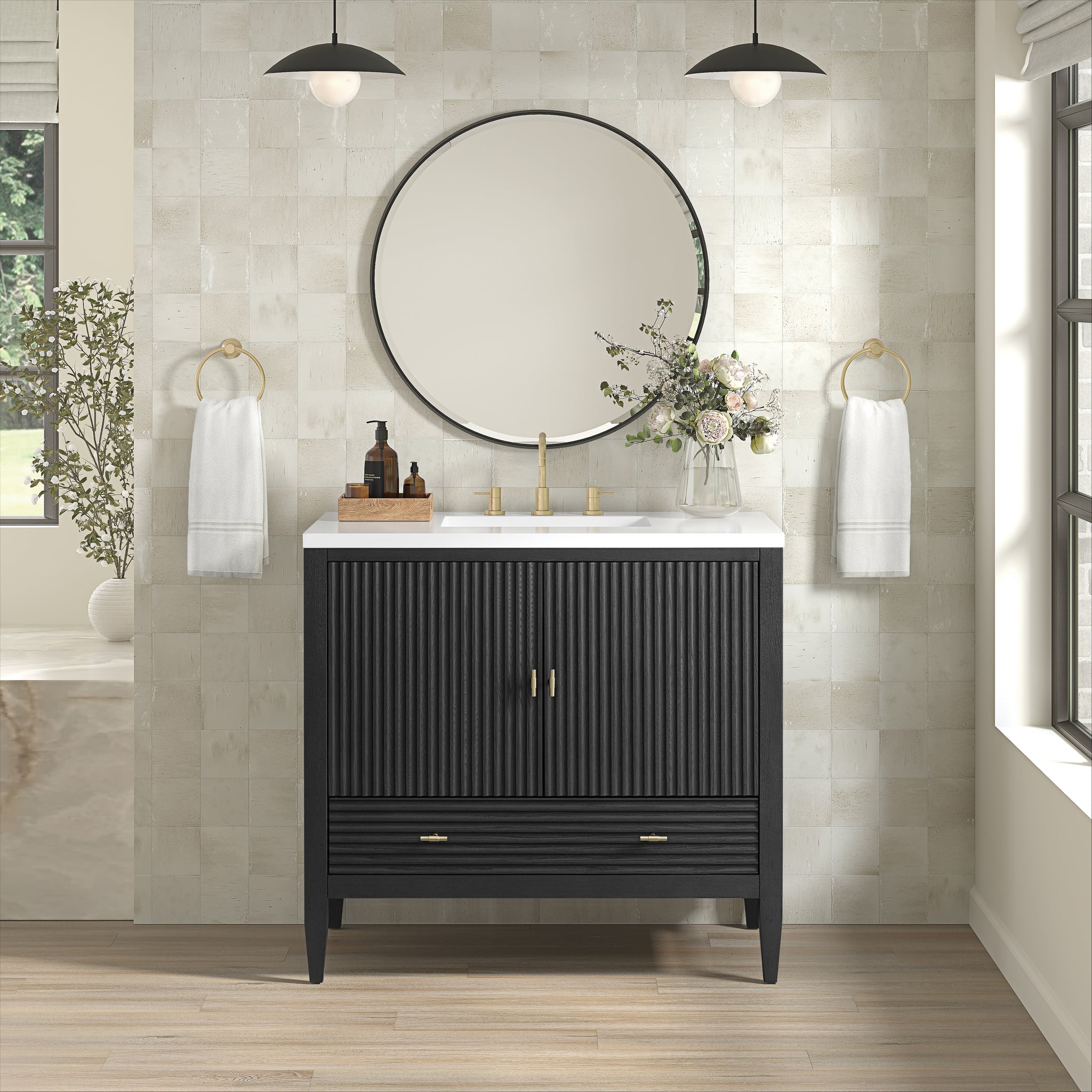 James Martin Myrrin 36" Single Bathroom Vanity, Carbon Oak, view 16