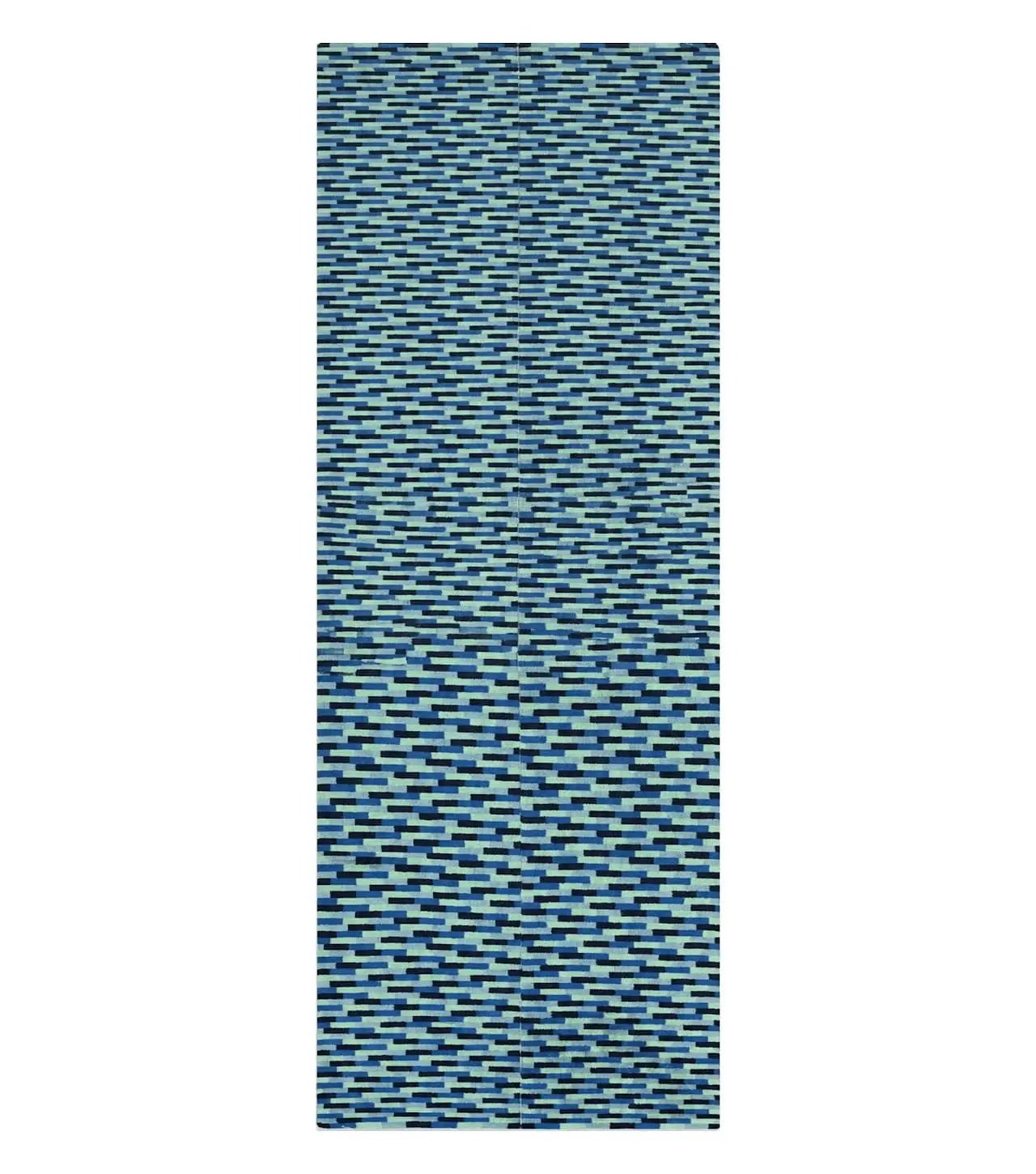 Wide Runner Rug 4.7 x 12, Blue Multicolor Contemporary Wool Power Loomed Rug, Mosiac Design by Jewel Rugs
