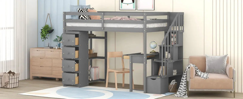Loft Bed With Storage Drawers, Desk And Stairs With Shelves by HouseOfZazla