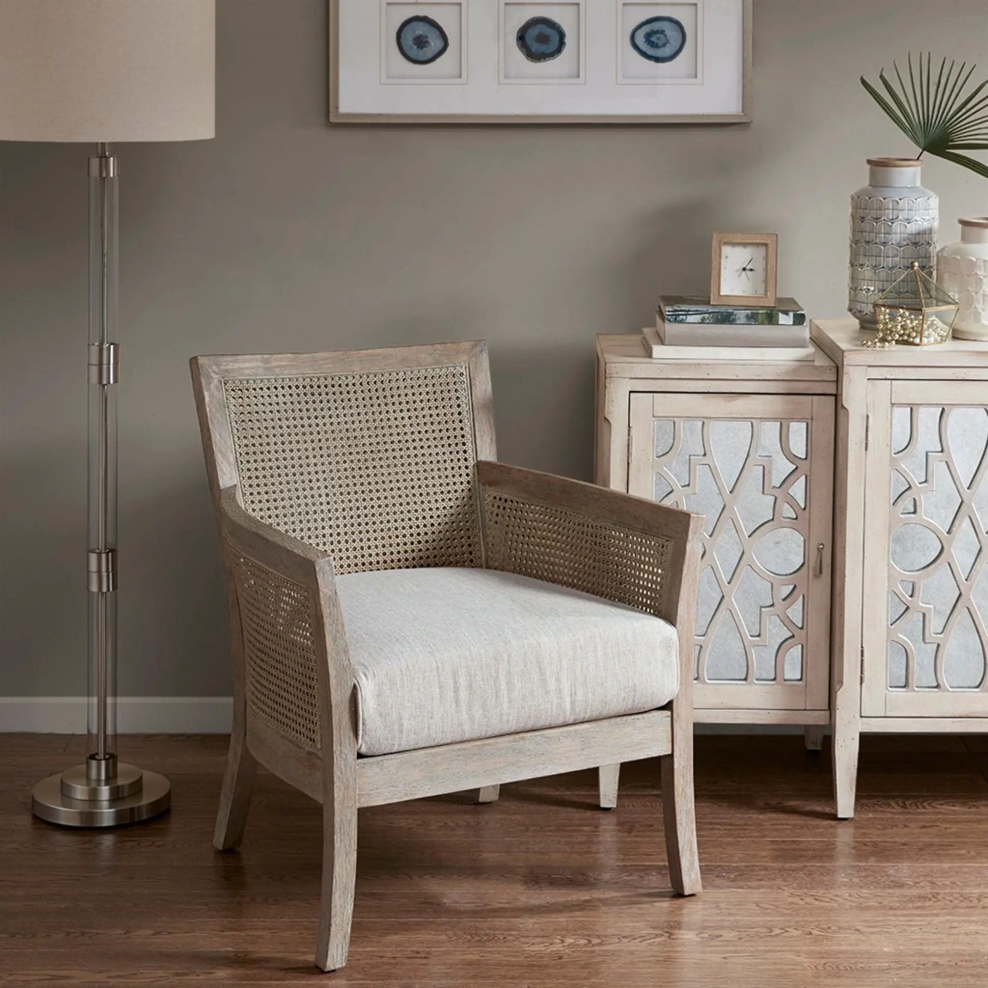 Cane Armchair With High Density Foam - Cream / Reclaimed Natural by Unique Piece Furniture