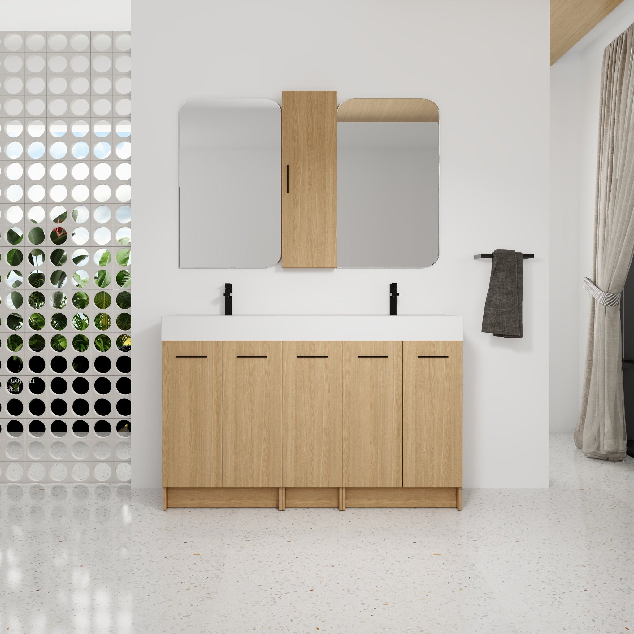 60" Double Sink Bathroom Vanity Set with Tall Cabinet by HouseOfZazla