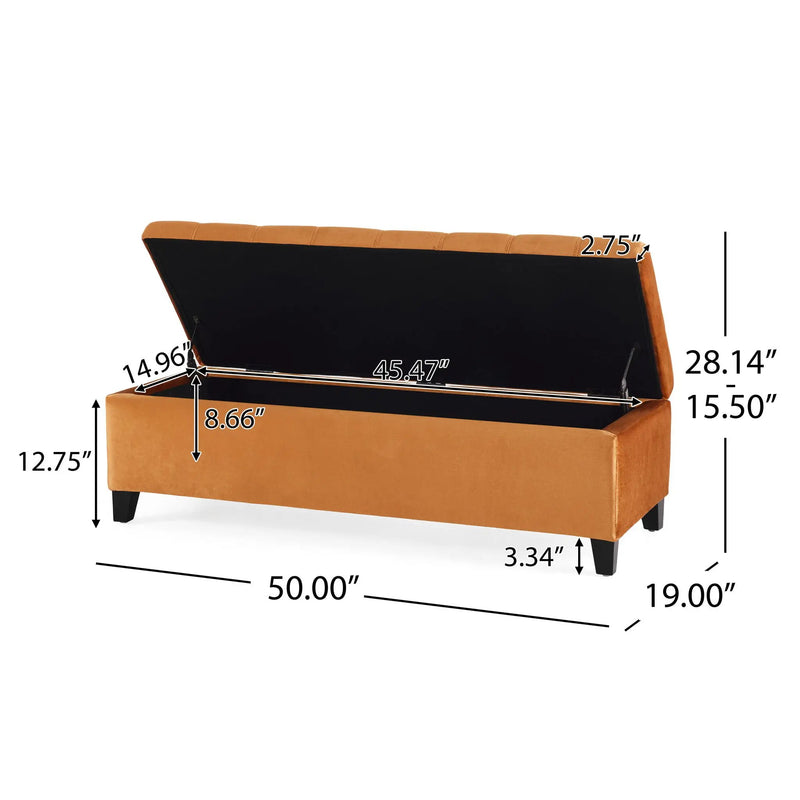 Wendover Elegant Tufted Storage Bench With Lift-Up Top And Birch Wood Legs by HouseOfZazla