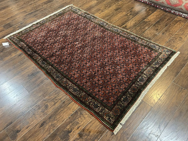 Antique Persian Bijar Rug 5x7, Allover Pattern, Hand Knotted Vintage Wool Tribal Oriental Carpet, Bidjar Rug, Red and Cream 5 x 7 ft, Handmade Rug by Jewel Rugs