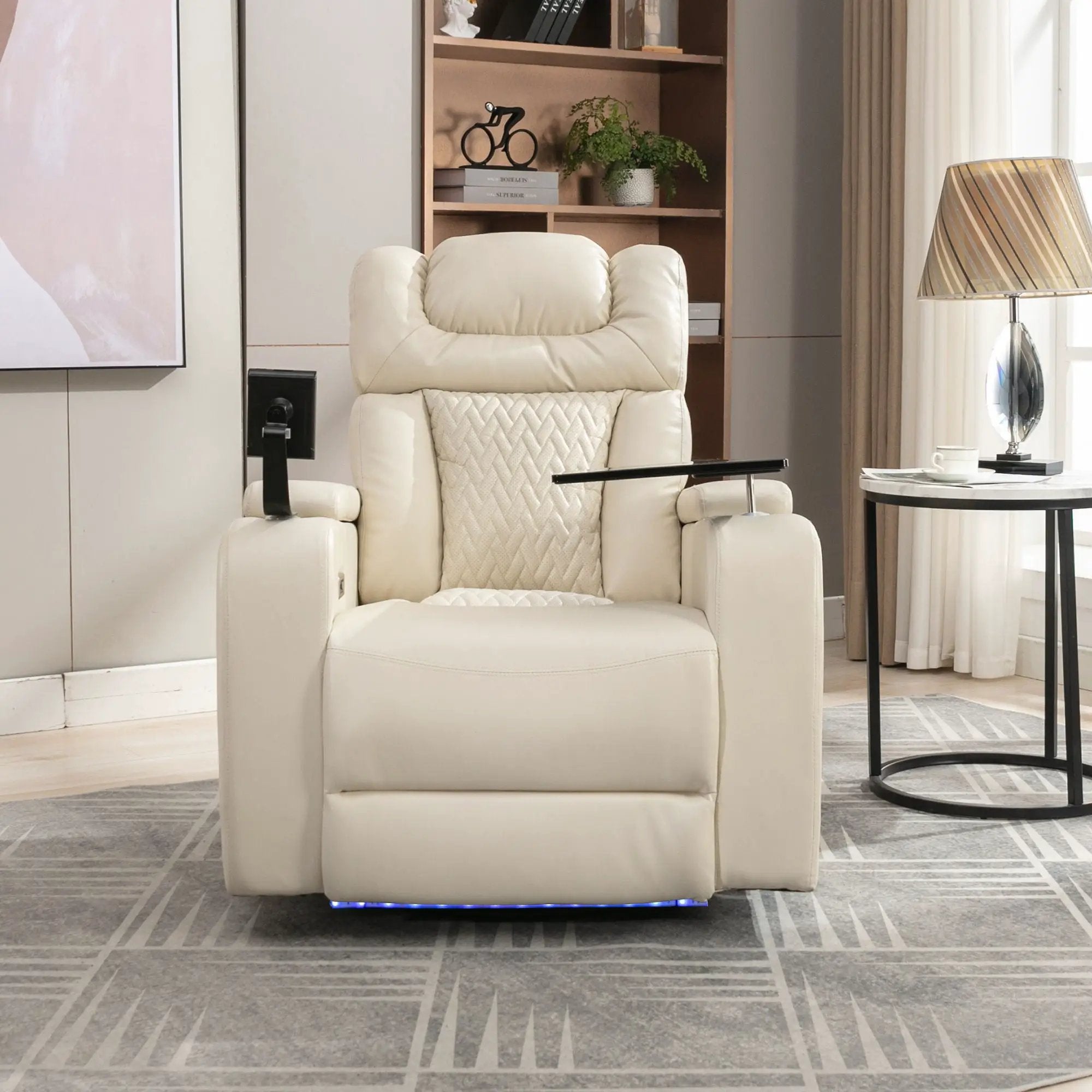270 Degree Swivel Power Recliner With Tray Table, Phone Holder, Cup Holder, USB Port by HouseOfZazla