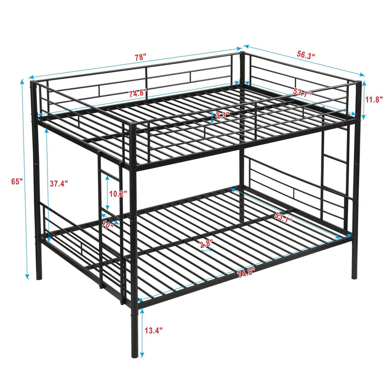 Full Over Full Modern Metal Bunk Bed With Trundle - Black by HouseOfZazla