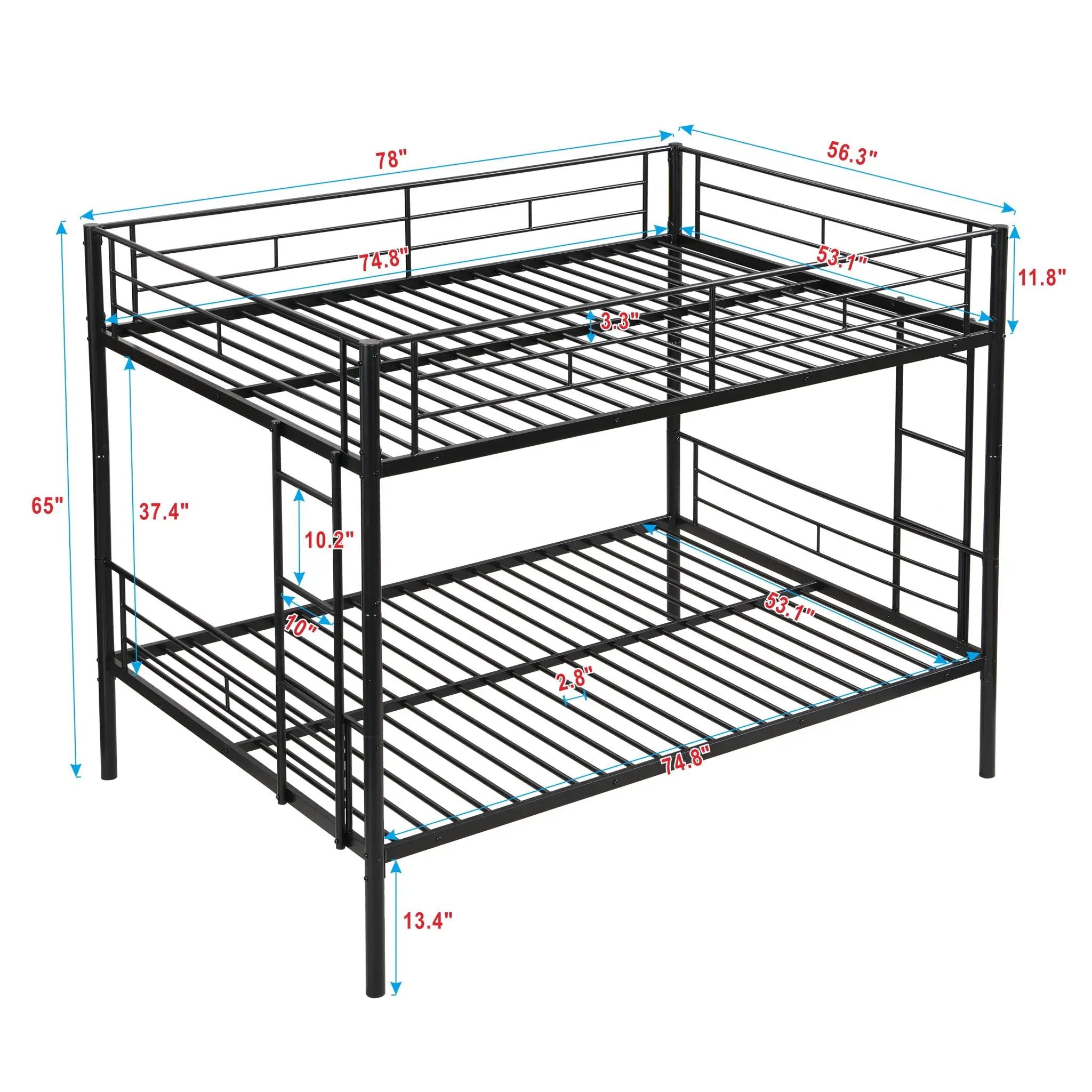 Modern Metal Bunk Bed, Full Over Full, No Box Spring Needed - Black by HouseOfZazla