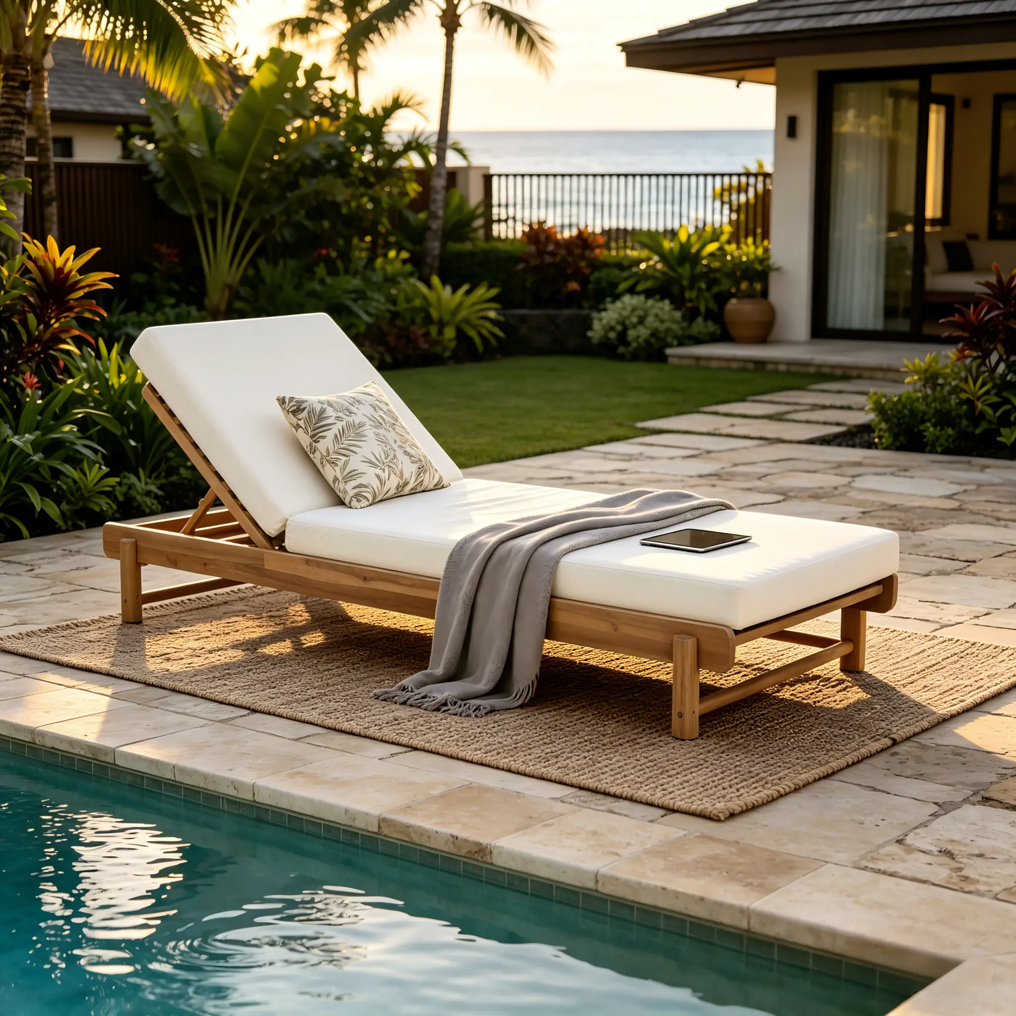 Light Teak Acacia Wood Chaise Lounge Set: 1 Frame + 1 Cushion by HouseOfZazla