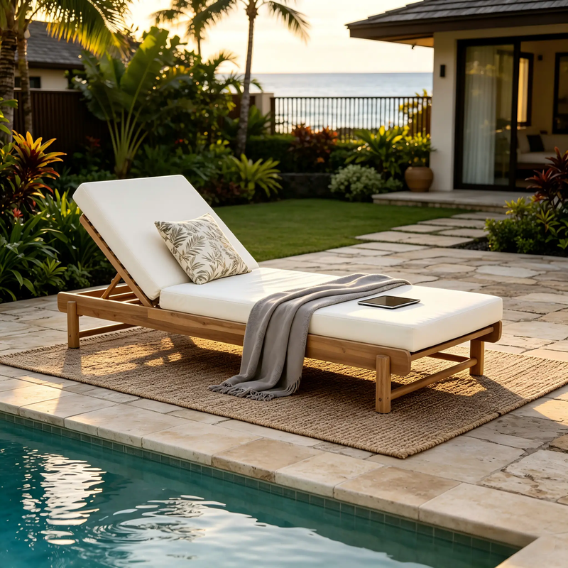 Light Teak Acacia Wood Chaise Lounge Set: 1 Frame + 1 Cushion by HouseOfZazla