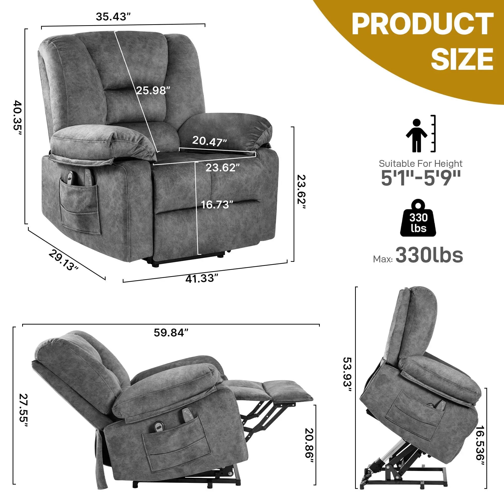 Power Lift Recliner Chair Sofa With Massage by Unique Piece Furniture