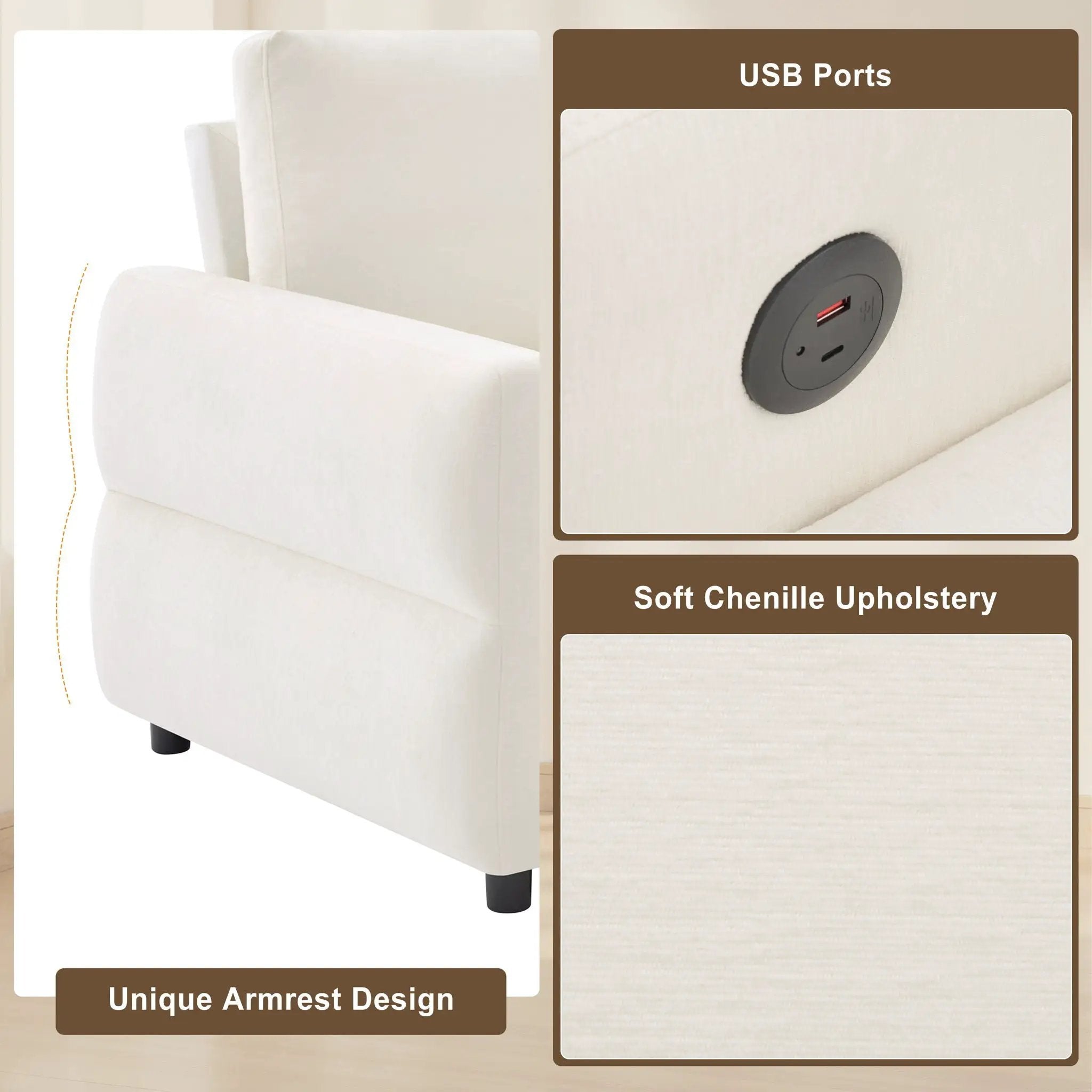 Convertible Sofa Bed Loveseat With Adjustable Backrest And USB Ports by HouseOfZazla