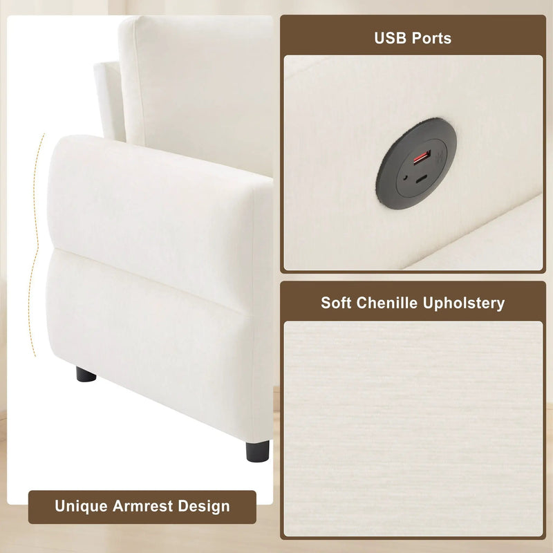 Convertible Sofa Bed Loveseat With Adjustable Backrest And USB Ports by HouseOfZazla