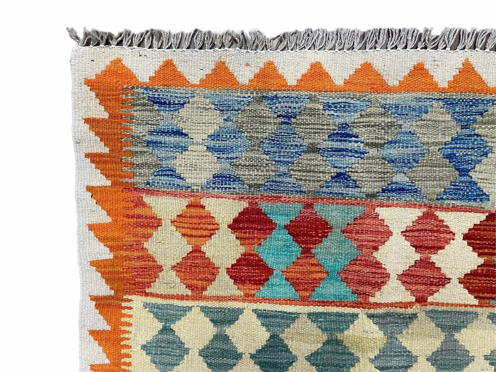 Small Chobi Kilim Rug 3x4 Colorful Diamond Kilim Small Turkish Multicolor Kilim with Diamond Pattern Wool Flatweave Nice by Jewel Rugs