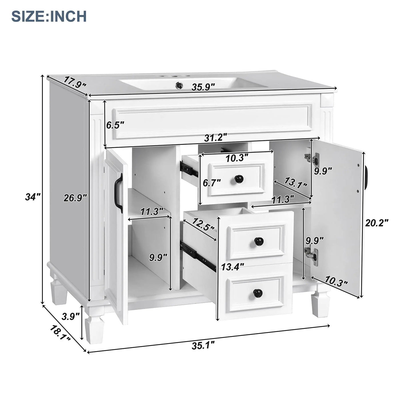 Bathroom Vanity With Top Sink, Mirror Cabinet, 2 Soft Closing Doors & 2 Drawers by HouseOfZazla