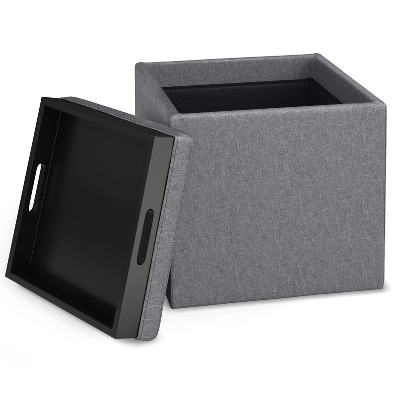 Rockwood - Upholstered Cube Storage Ottoman With Tray by HouseOfZazla