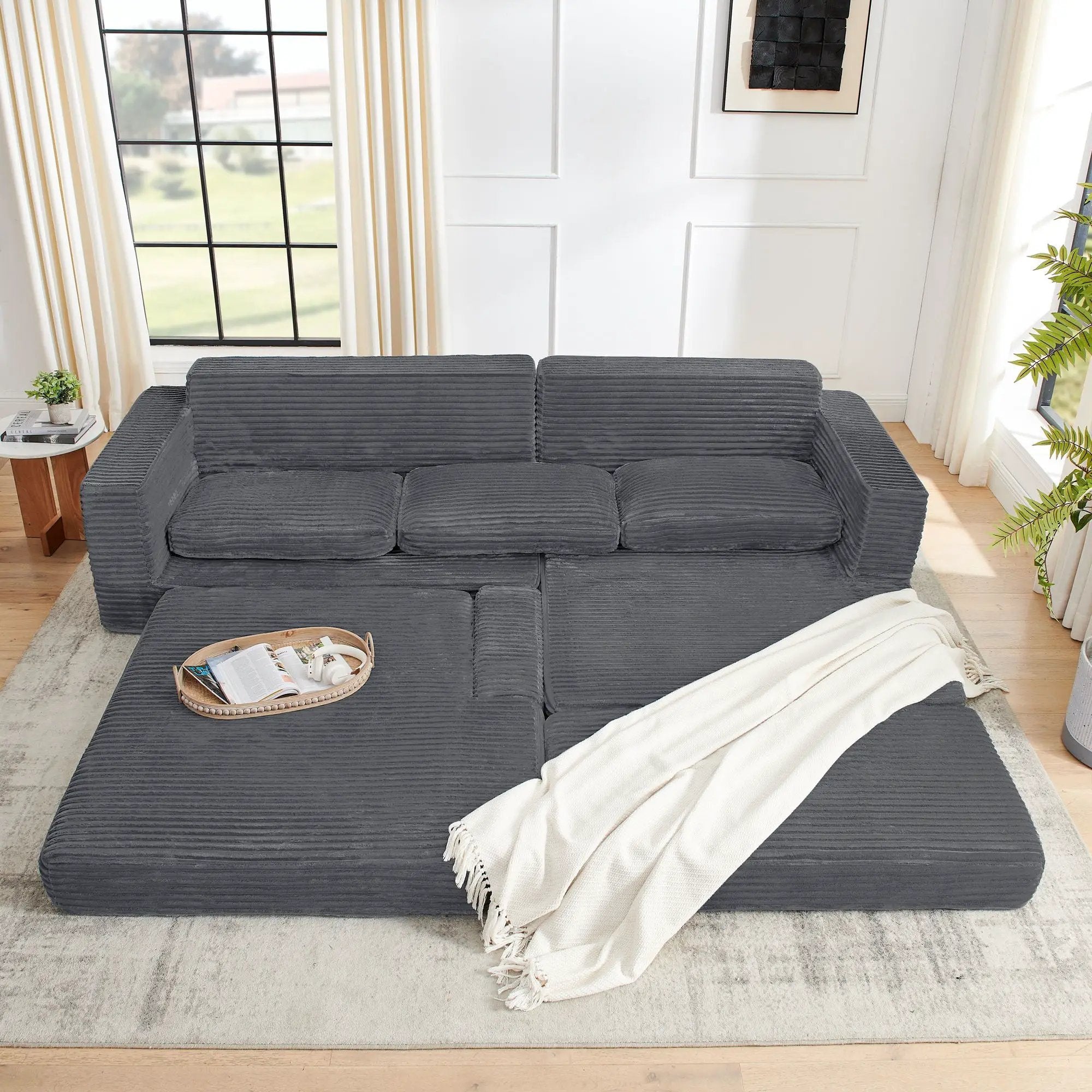 Modern Minimalist L Shape Modular Sectional Sofa, Couch by Unique Piece Furniture