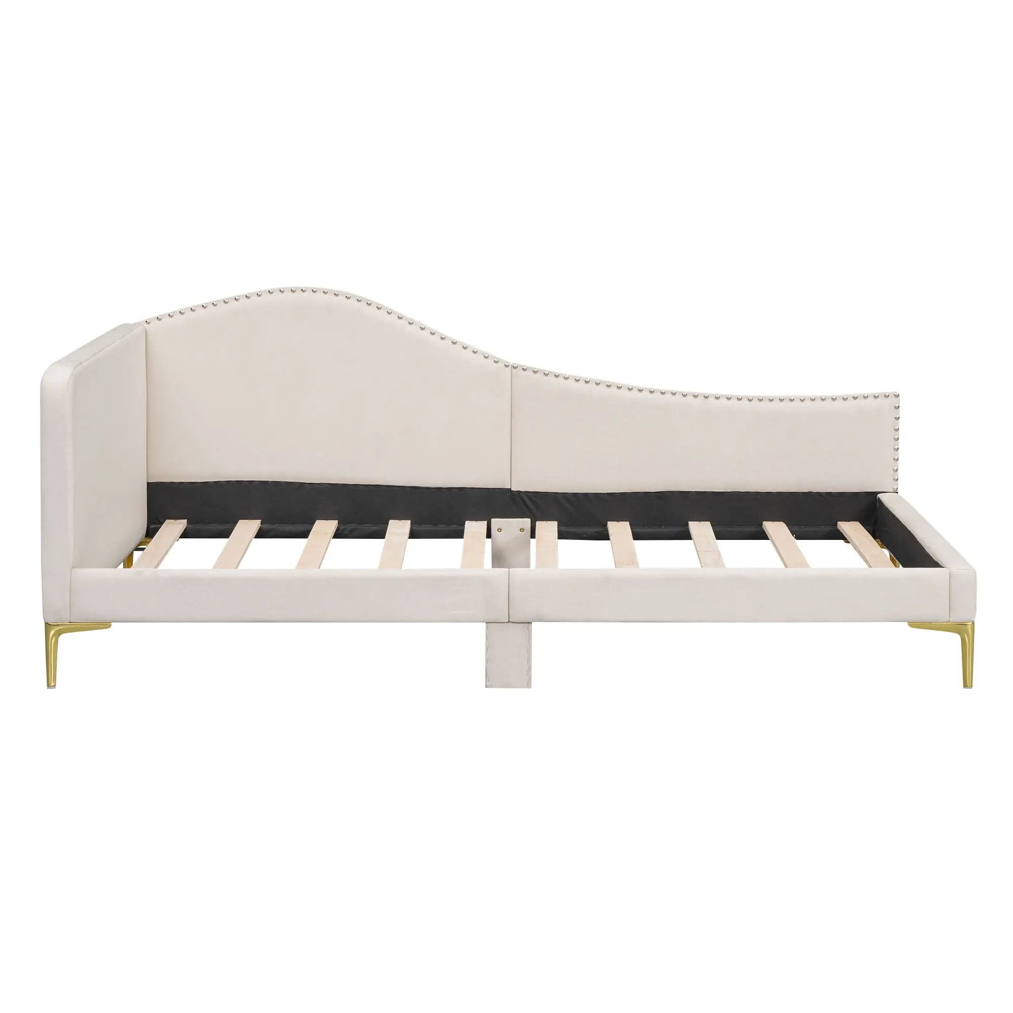Upholstered Daybed With Headboard And Armrest, Support Legs by HouseOfZazla