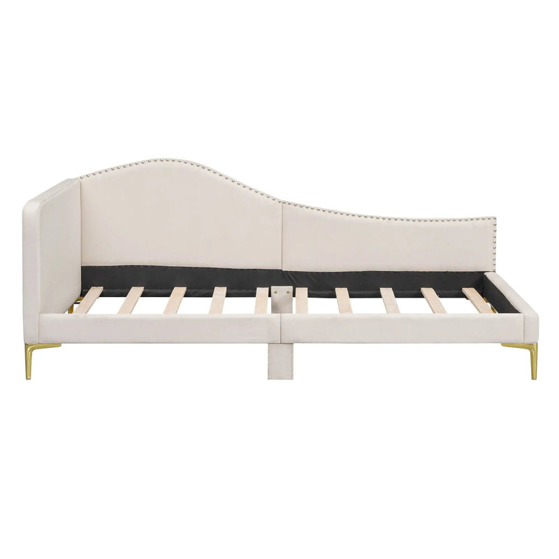 Upholstered Daybed With Headboard And Armrest, Support Legs by HouseOfZazla