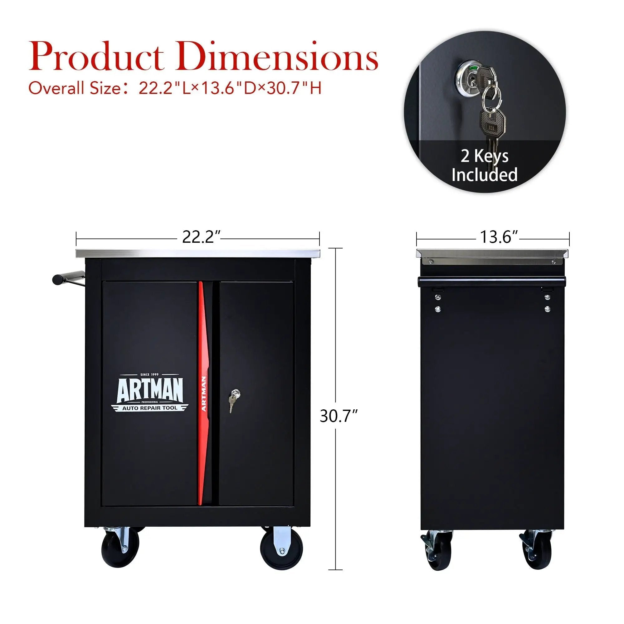 Double Door Clapboard Multi-Function Tool Cart - Black / Red by HouseOfZazla