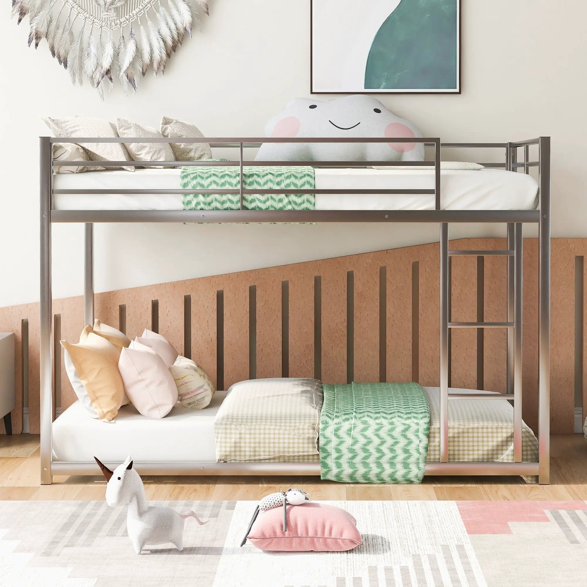 Metal Bunk Bed, Low Bunk Bed With Ladder by Unique Piece Furniture