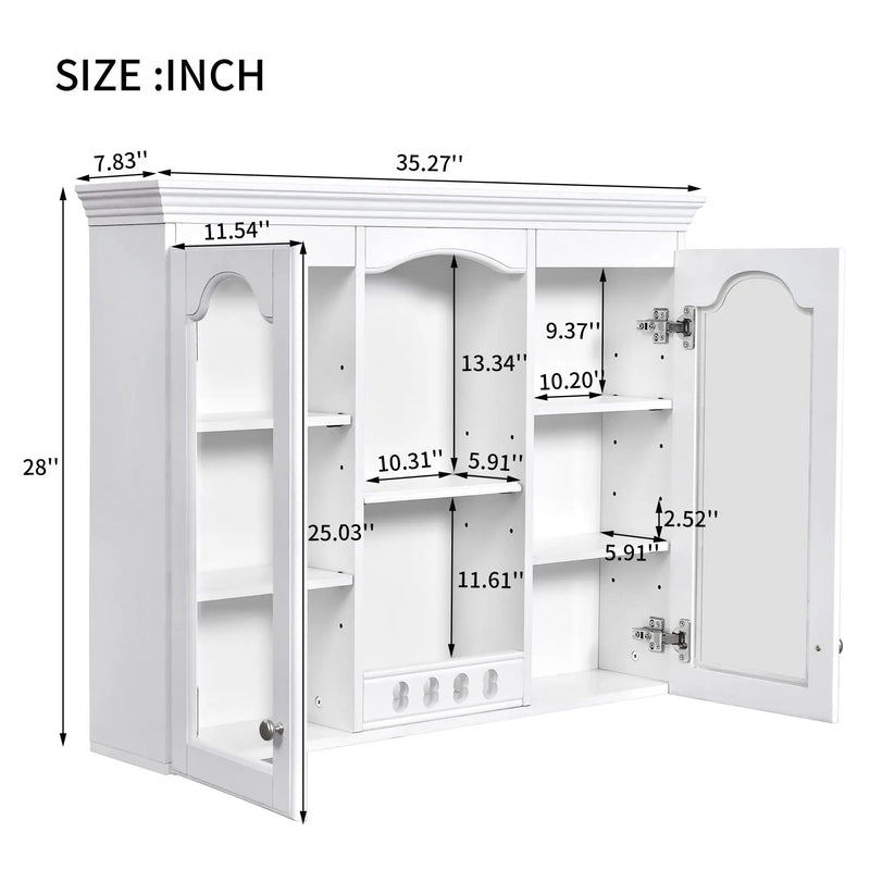 Wall-Mounted Medicine Cabinet With 2 Glass Doors, Adjustable Shelves - White by Unique Piece Furniture