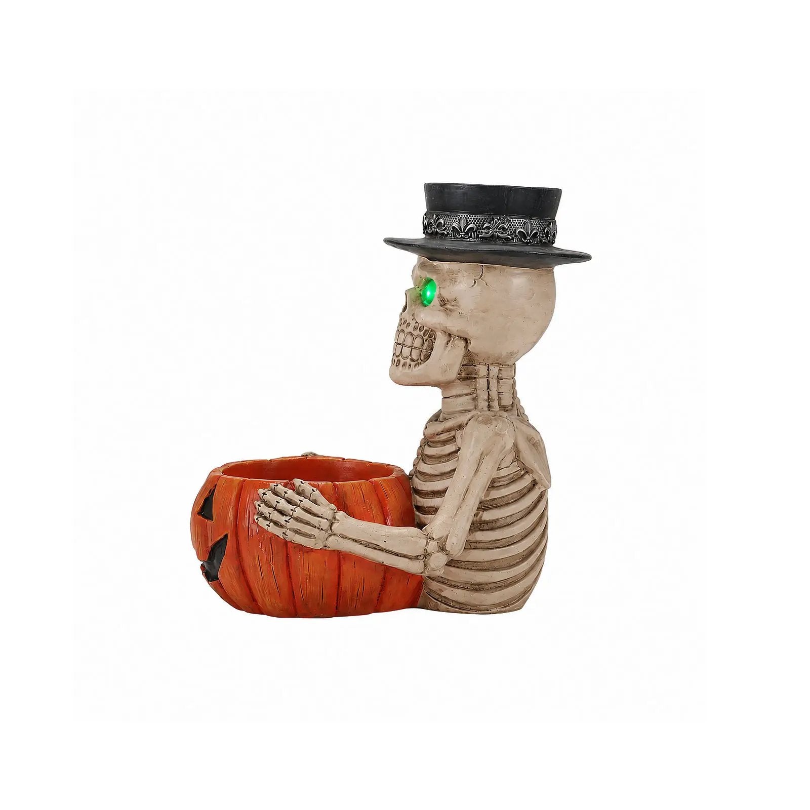 Halloween Skeleton Figurine with Pumpkin Candy Bowl & Candle Holder by HouseOfZazla