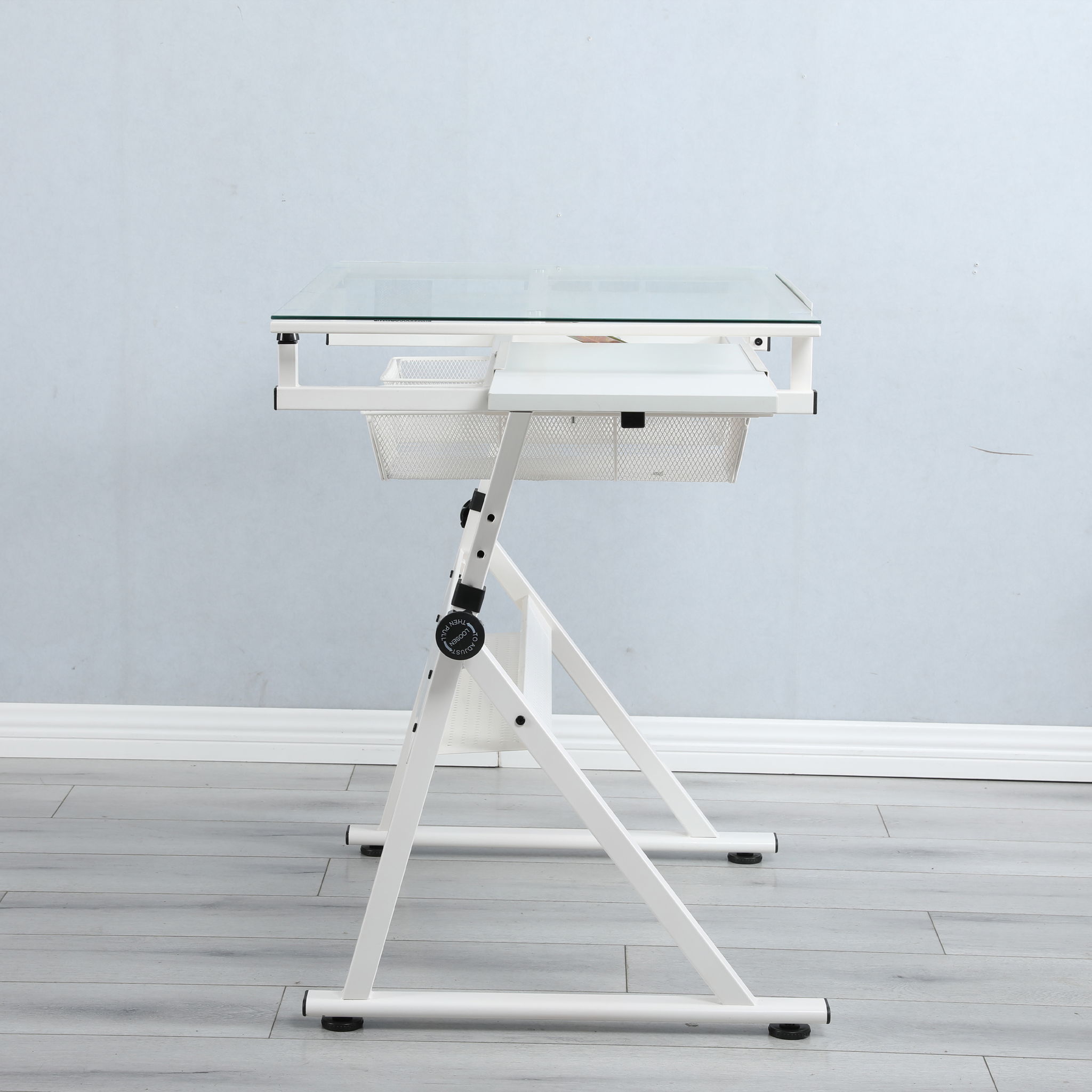 Adjustable Tempered Glass Drafting Printing Table With Chair by HouseOfZazla