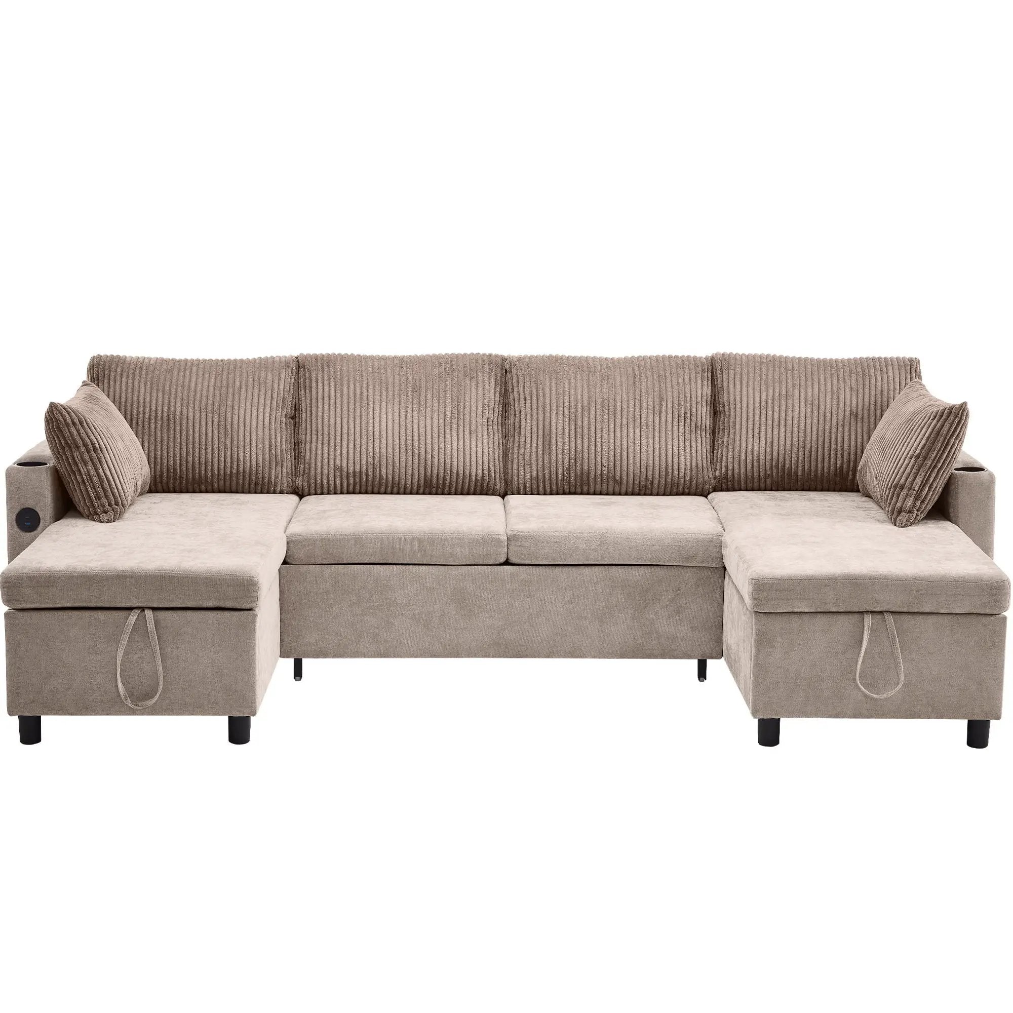 Sectional Sofa Bed With Pull Out Sleeper, USB Ports, Cup Holders by Unique Piece Furniture